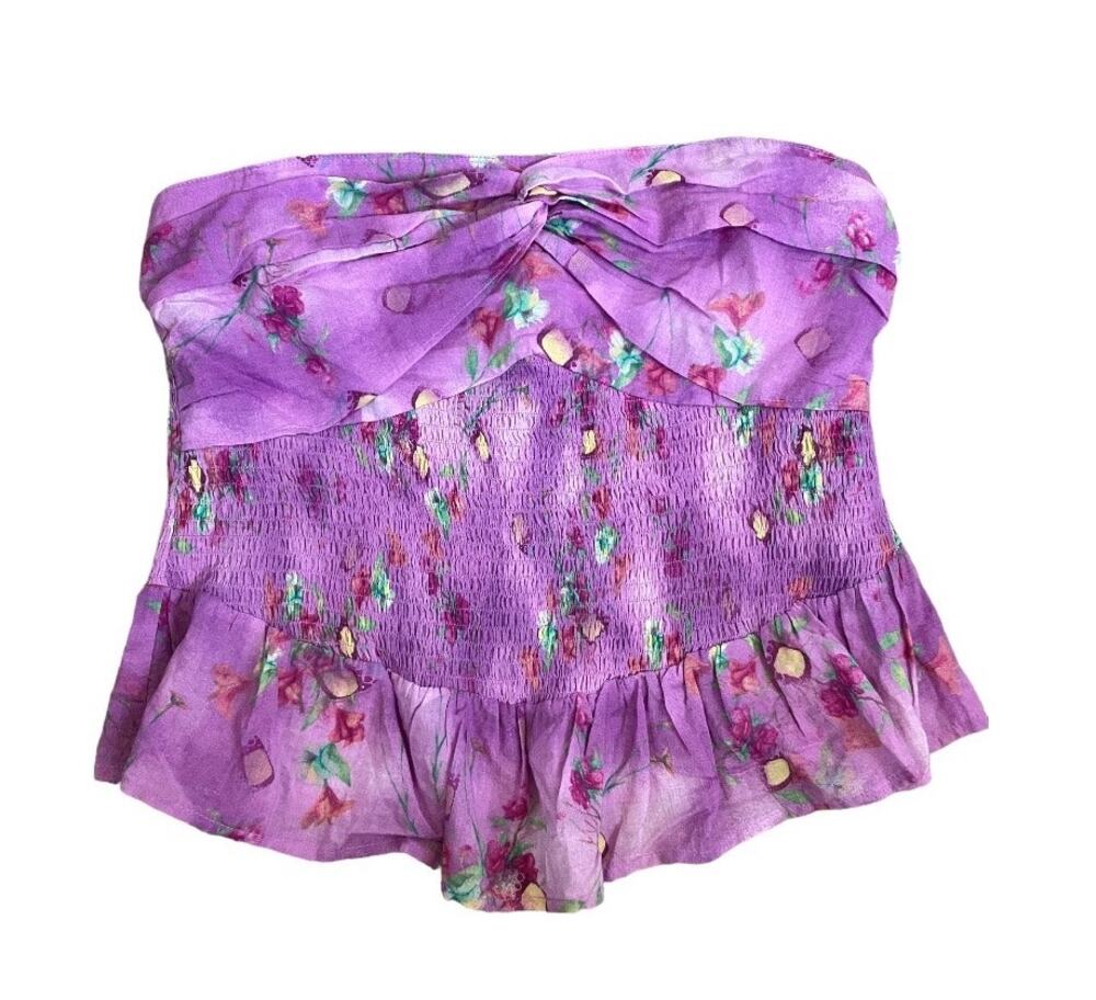 New Davi & Dani Lilac Floral Strapless Blouse XL